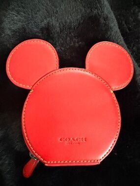 Coach x Disney Mickey Mouse Coin Purse Red Leather Zip Wallet